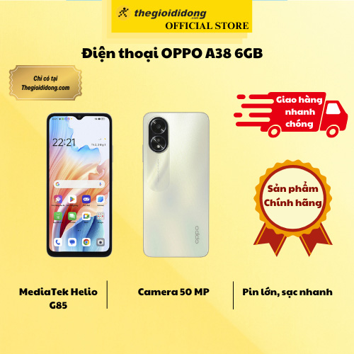 Điện thoại OPPO A38 6GB Vàng